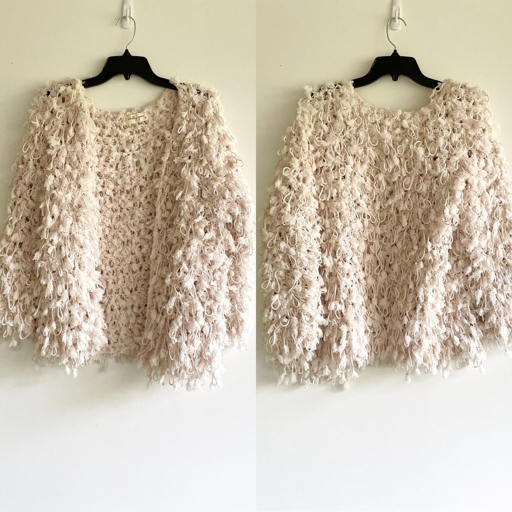 Molly Green Cream Chenille Shaggy Cardigan Sweater